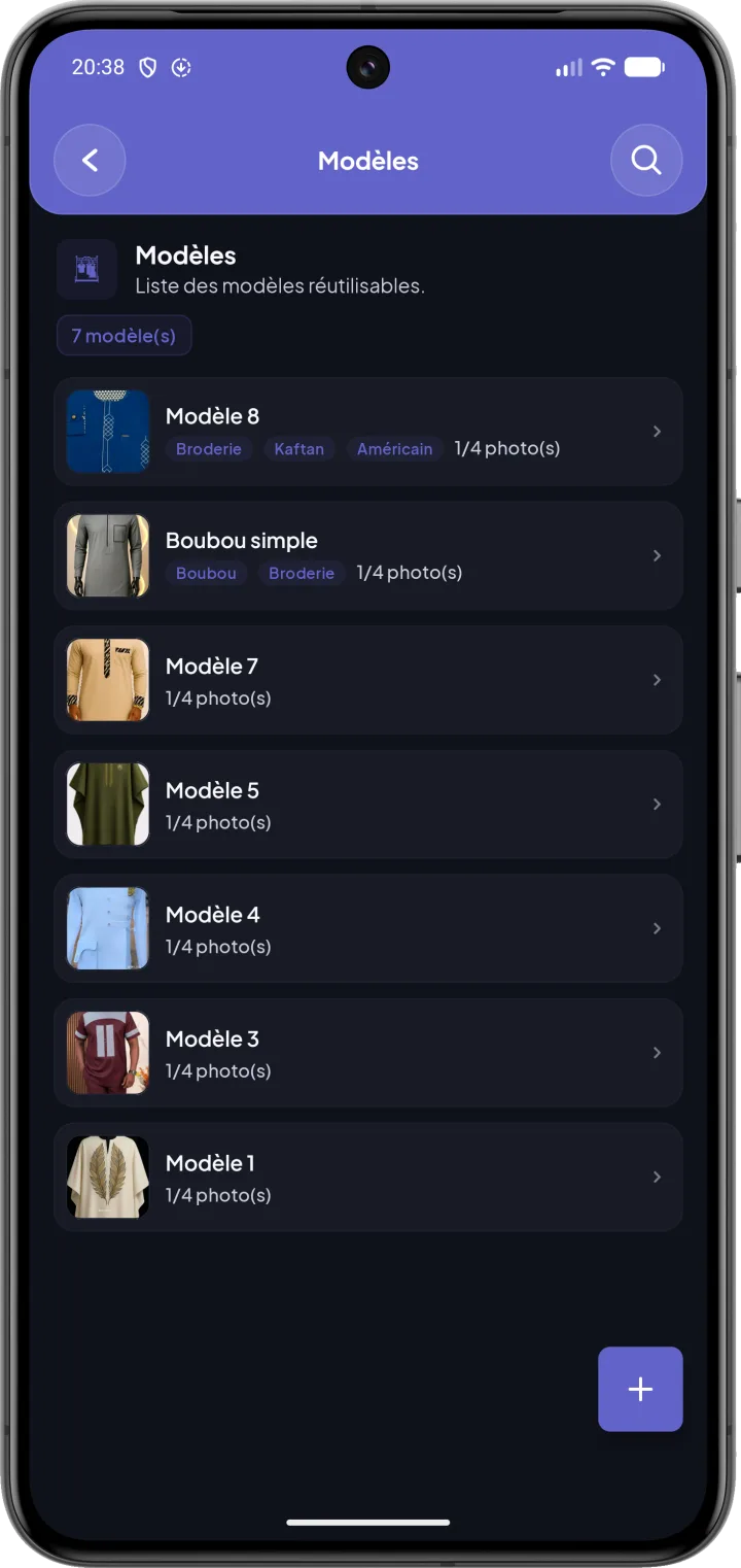 Catalogue de modèles CouturApp avec photos